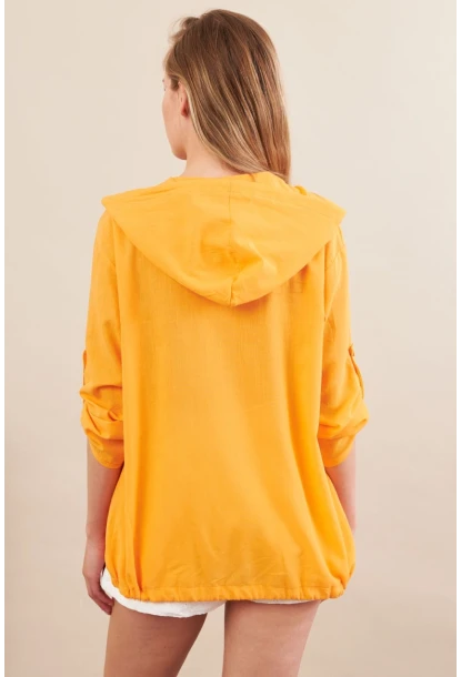 Kadın Turuncu Baskılı Kapüşonlu Gömlek MPC308