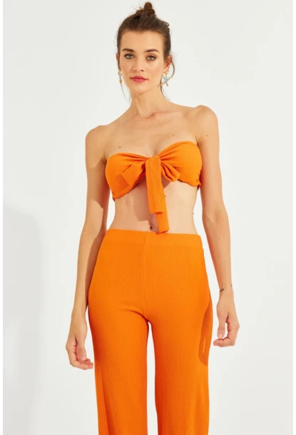 Kadın Turuncu Büstiyerli Pantolon Takım YEL221225