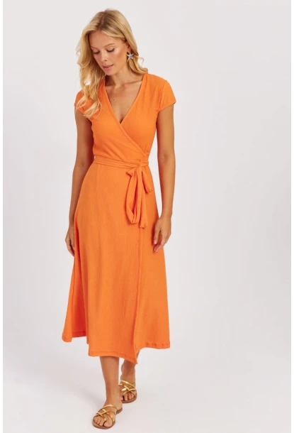 Kadın Turuncu Kruvaze Midi Elbise EY2781