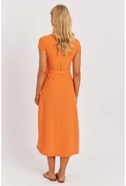 Kadın Turuncu Kruvaze Midi Elbise EY2781