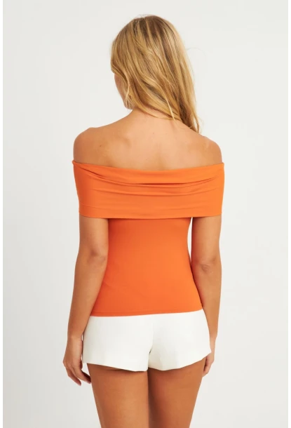 Kadın Turuncu Madonna Yaka Bluz CY340