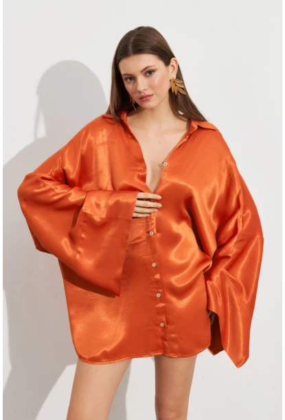 Kadın Turuncu Oversize Gömlek ROP106