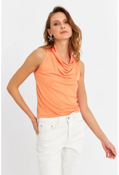 Kadın Turuncu Sırt Pencereli Desenli Bluz LPP1021