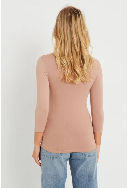 Kadın V Yaka Bluz Pudra AYD279