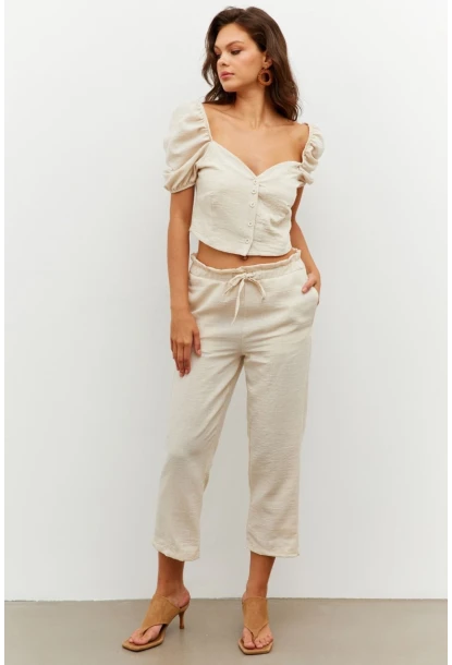Kadın Vanilya Alt-Üst Keten Takım PP7440
