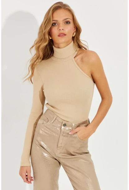 Kadın Vanilya Balıkçı Tek Kol Kaşkorse Bluz EY1118