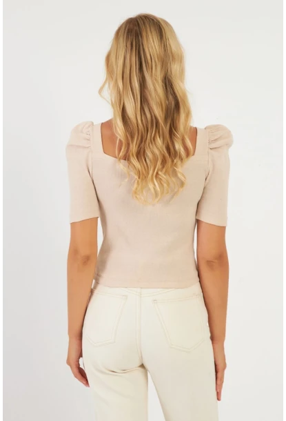 Kadın Vanilya Balon Kol Kaşkorse Bluz XL2019