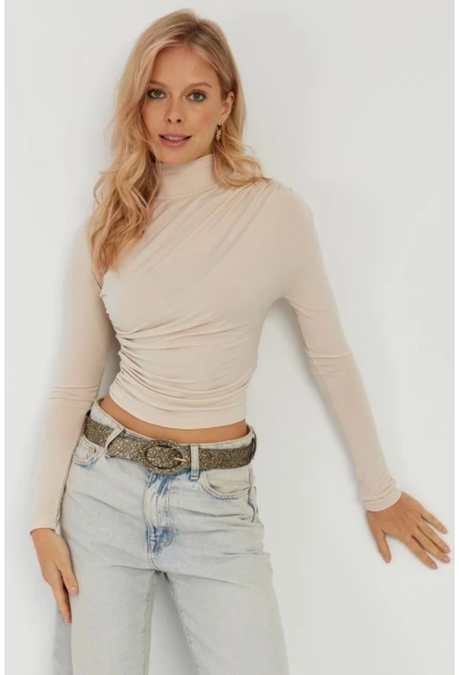 Kadın Vanilya Büzgülü Kısa Bluz MEN2023-90