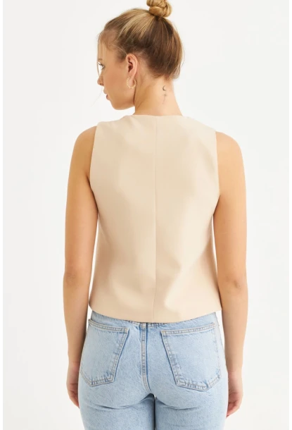 Kadın Vanilya Düğme Detaylı Astarlı Yelek SGT410