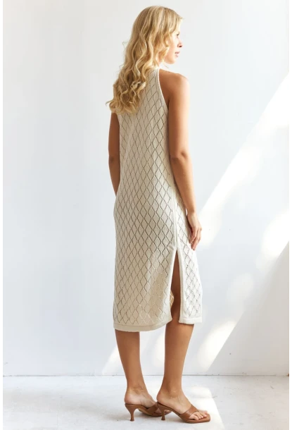 Kadın Vanilya Halter Yaka Triko Midi Elbise MP20134