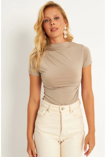 Kadın Vizon Büzgülü Çıtçıtlı Body HC1113