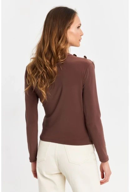 Kadın Vizon Düğme Detaylı Büzgülü Bluz LPP1223-1
