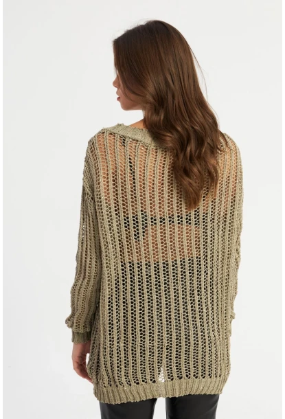 Kadın Vizon File Triko Bluz KAZ24