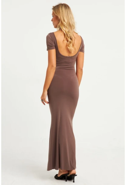 Kadın Vizon Sırtı Açık Maxi Elbise DMR306