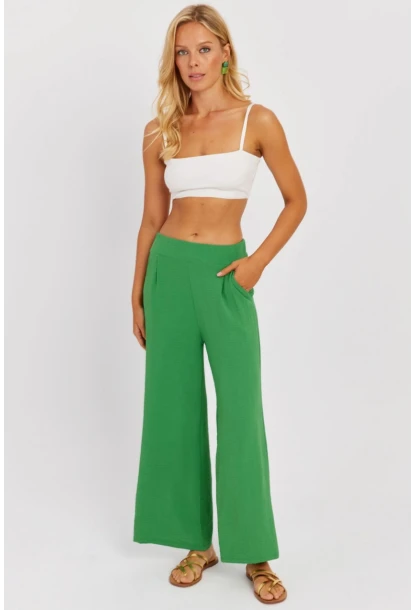 Kadın Yeşil Beli Lastikli Pantolon J23434
