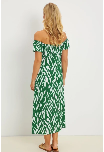 Kadın Yeşil Bürümcük Büzgülü Midi Elbise DY105