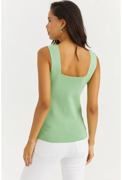 Kadın Yeşil Kare Yaka Triko Bluz YV80