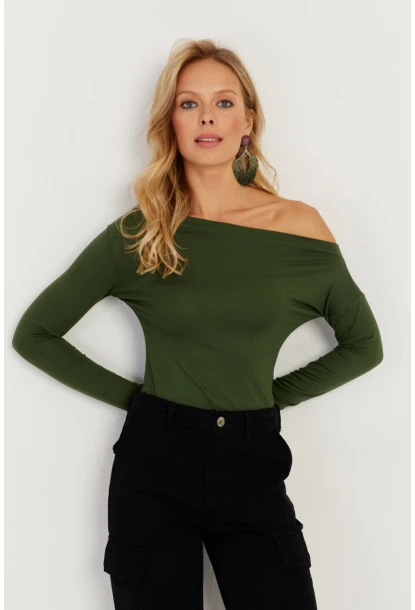 Kadın Yeşil Kayık Yaka Bluz LPP1254