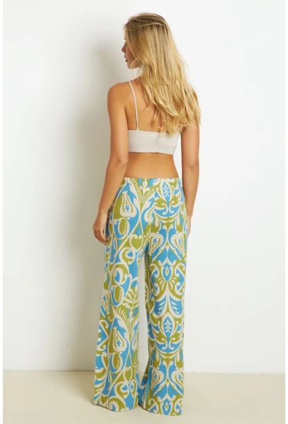 Kadın Yeşil Palozzo Desenli Keten Pantolon K1250