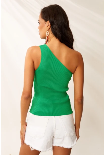 Kadın Yeşil Tek Omuz Triko Bluz YV90