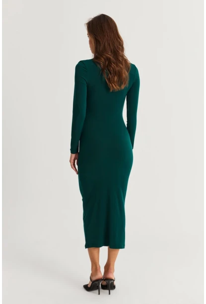 Kadın Zümrüt Yeşil Drape Maxi Elbise DMR377