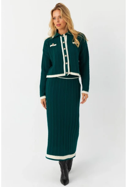 Kadın Zümrüt Yeşil İkili Alt Üst Triko Takım NUV34