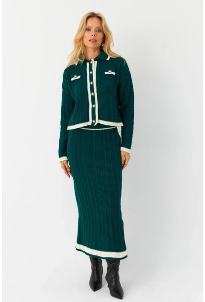 Kadın Zümrüt Yeşil İkili Alt Üst Triko Takım NUV34