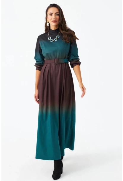 Kadın Zümrüt Yeşil Kemerli Maxi Elbise MHAD4974
