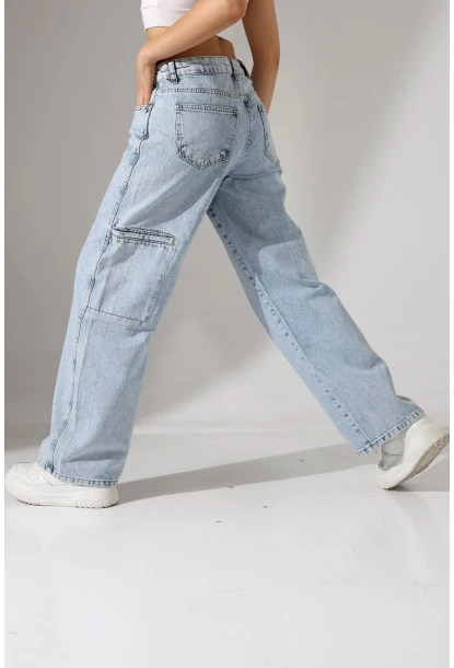 Açık Mavi Geniş Paça Jean Pantolon