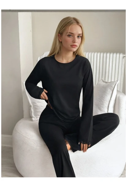 Dantel Detay Premium Siyah Suprem Pijama