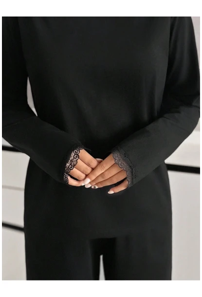 Dantel Detay Premium Siyah Suprem Pijama