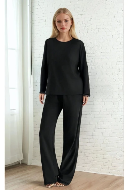 Dantel Detay Premium Siyah Suprem Pijama