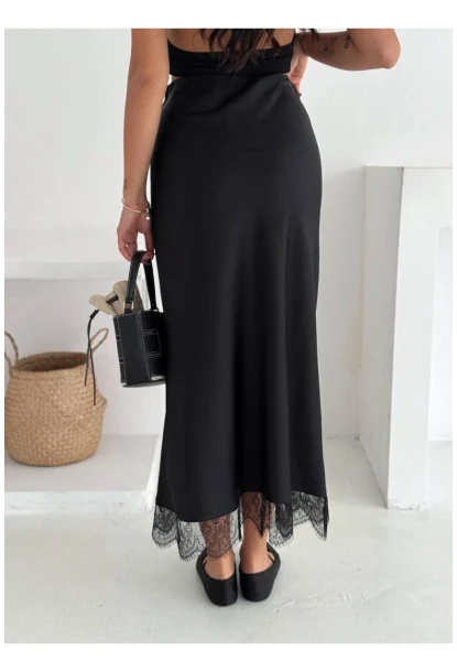 Dantel Detay Saten Uzun Etek