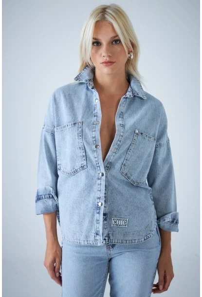 Kadın Açık Mavi Denim Gömlek TSS101
