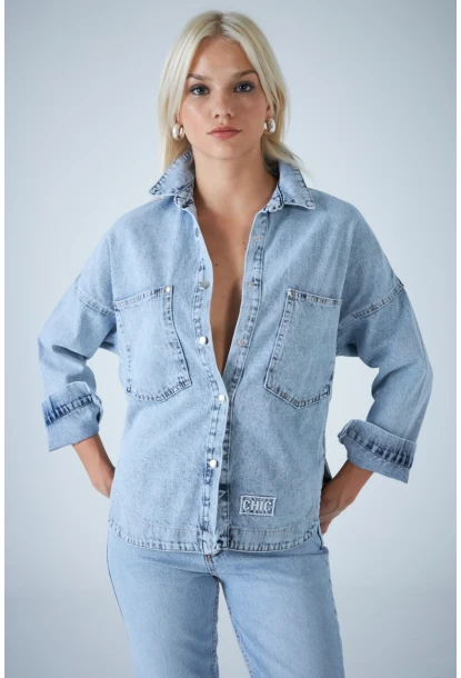 Kadın Açık Mavi Denim Gömlek TSS101
