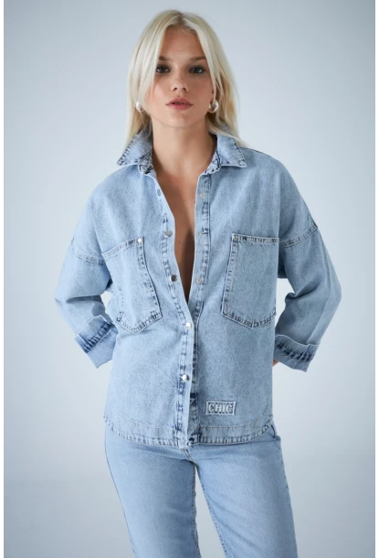 Kadın Açık Mavi Denim Gömlek TSS101