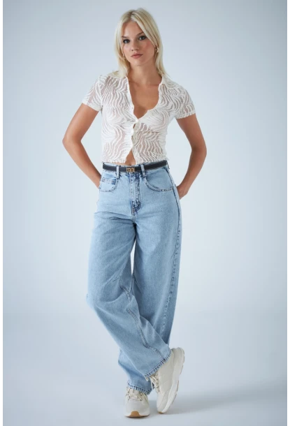 Kadın Açık Mavi Yüksek Bel Baggy Jean TSS388