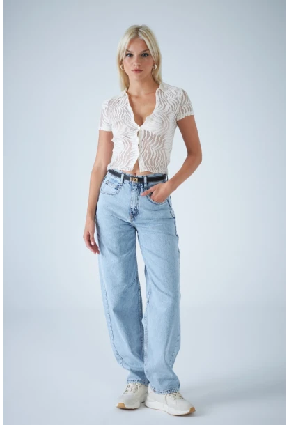 Kadın Açık Mavi Yüksek Bel Baggy Jean TSS388