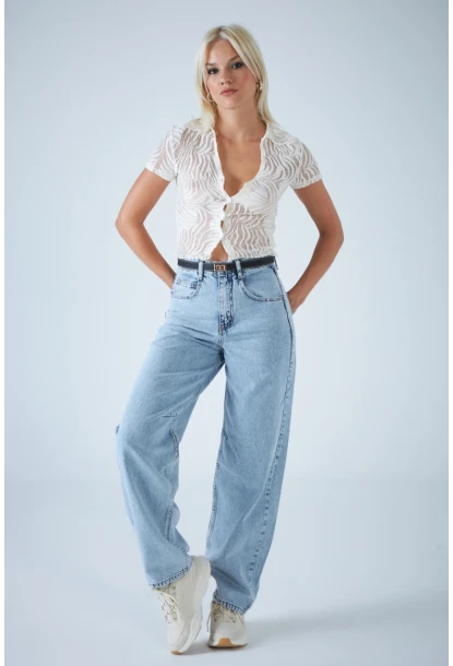 Kadın Açık Mavi Yüksek Bel Baggy Jean TSS388