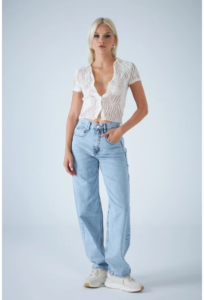 Kadın Açık Mavi Yüksek Bel Baggy Jean TSS388