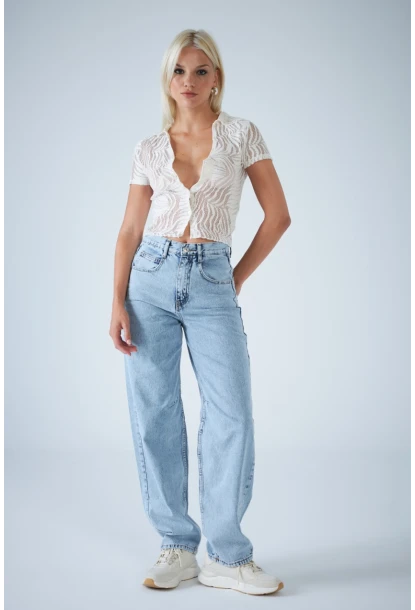 Kadın Açık Mavi Yüksek Bel Baggy Jean TSS388