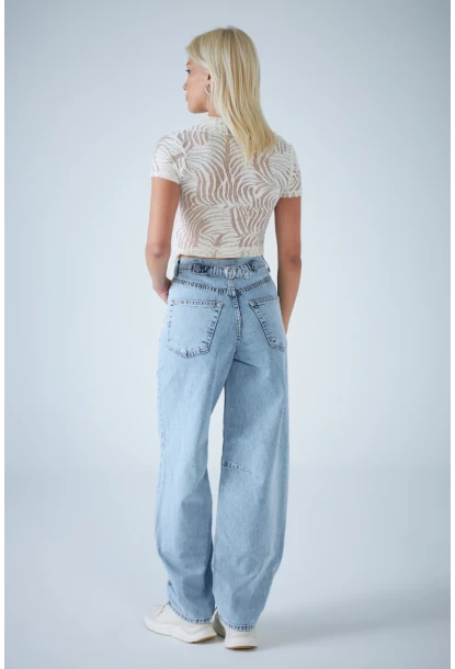 Kadın Açık Mavi Yüksek Bel Baggy Jean TSS388