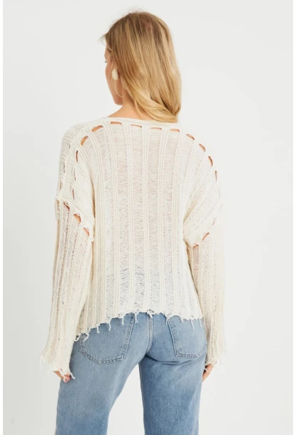 Kadın Ajurlu Triko Bluz Taş YZ618