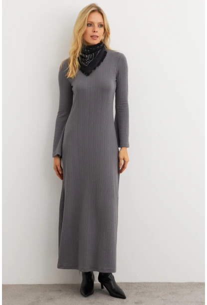 Kadın Antrasit Basic Maxi Elbise COL30