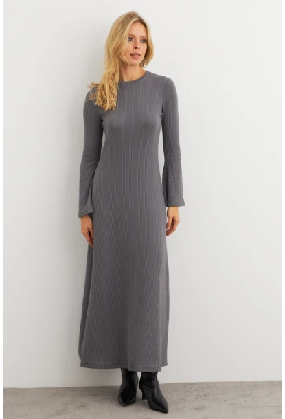 Kadın Antrasit Basic Maxi Elbise COL30