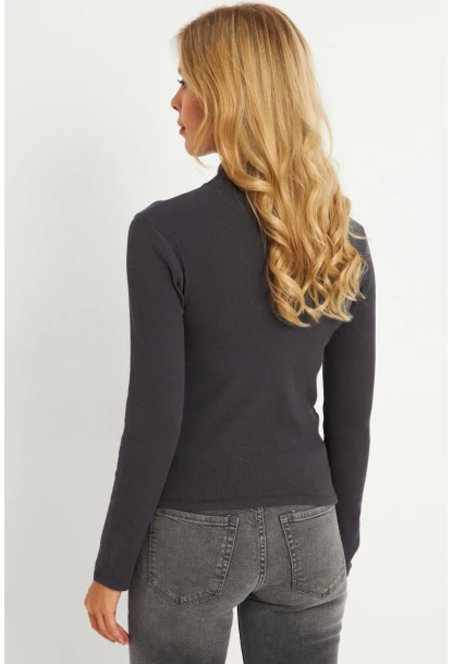 Kadın Antrasit Çapraz Yaka Yarım Balıkçı Bluz B1404
