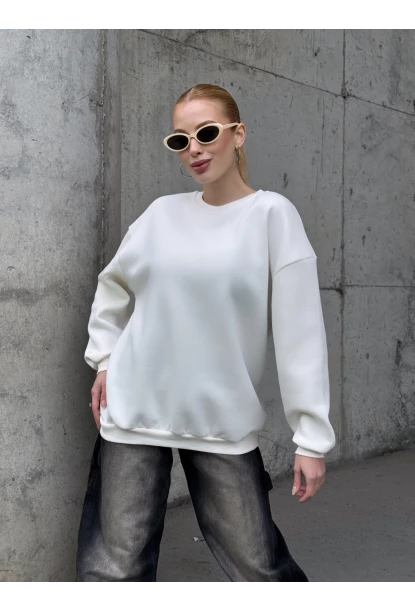 Kadın Basic Ekru Oversize Sweatshirt