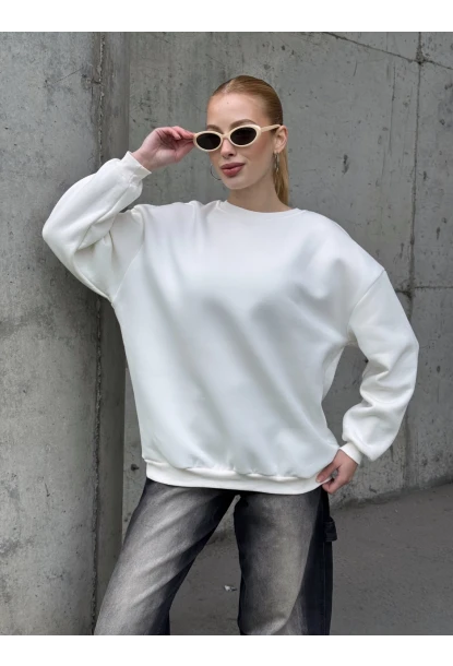 Kadın Basic Ekru Oversize Sweatshirt