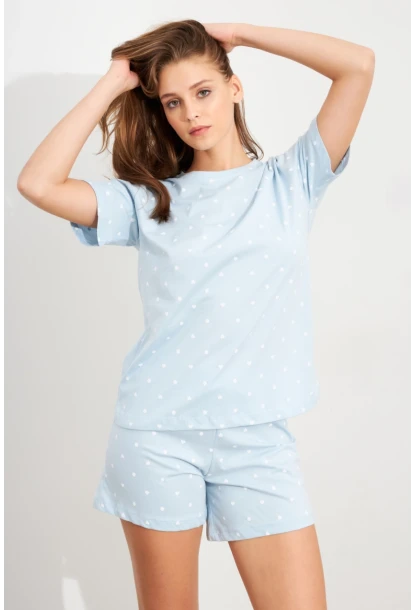 Kadın Bebe Mavi Kalp Puantiyeli Pijama Takım HAN300