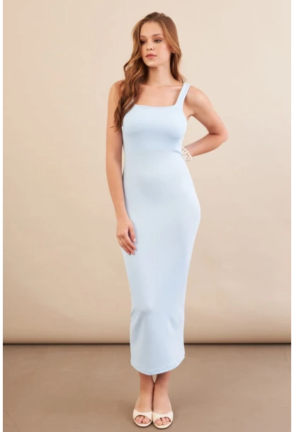 Kadın Bebe Mavi Kare Yaka Midi Elbise DMR295-90